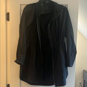 Athleta Black Trench Rain Coat Classic Silhouette cinched waist